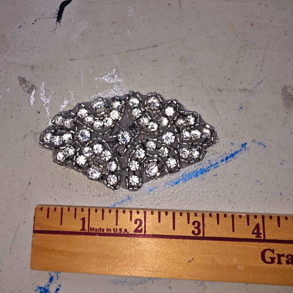 Silver-Tone Clear/White Crystal Rhinestone Cluster Brooch Pin 2.75 in